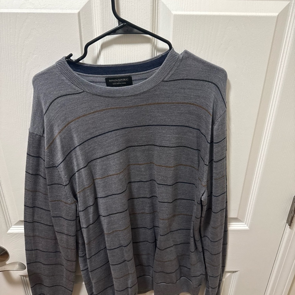 Banana Republic Blue and Gray Merino Wool Sweater
